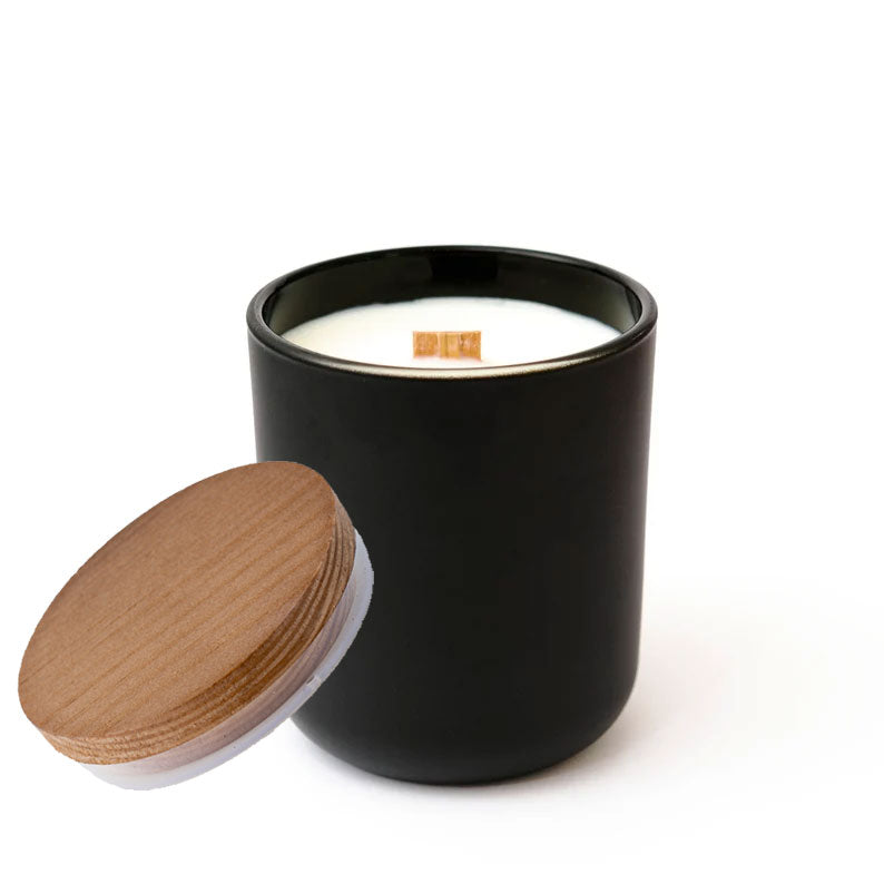 Crackling Wood Wick Soy Wax Candle 10 oz. Fall & Winter Scents Black Matte Jar with Bamboo Wood Lid Perfect Ambiance For All Ocassions