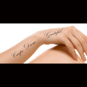 Carpe Diem or Grateful Set of 12 Removable & Temporary Tattoos Script Font 2.5" wide by 1/2" tall